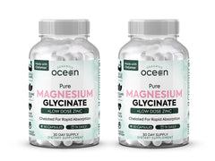Organics Ocean magnesium glycinate with zinc bottle highlights high absorption for restful sleep.