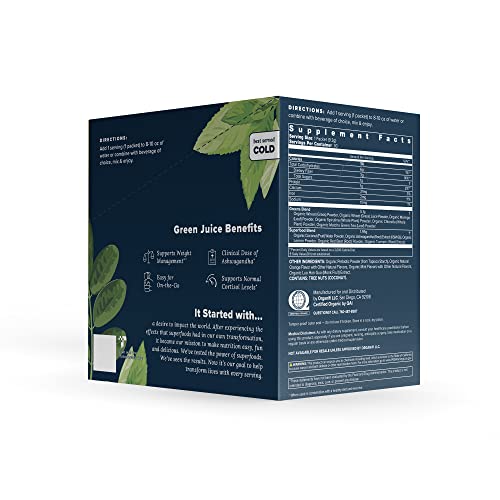 Nutrition facts panel on Organifi GO Packs Green Juice packaging