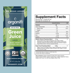 Organic greens powder ingredients and organic label