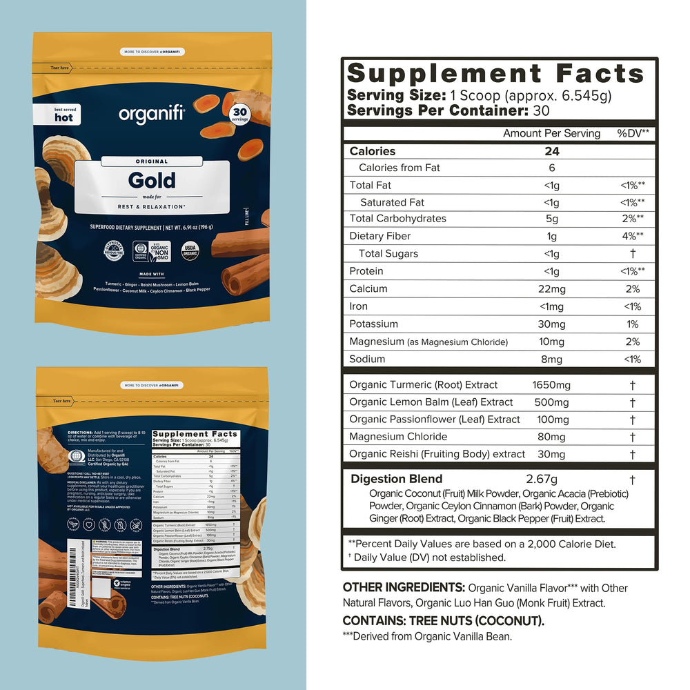 Restful sleep support ingredients for Organifi Gold