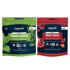 Organifi Green Juice bottle pour highlighting convenient daily greens blend