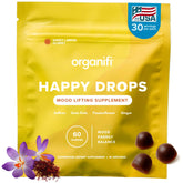 Packaging and bottle of Organifi Happy Drops