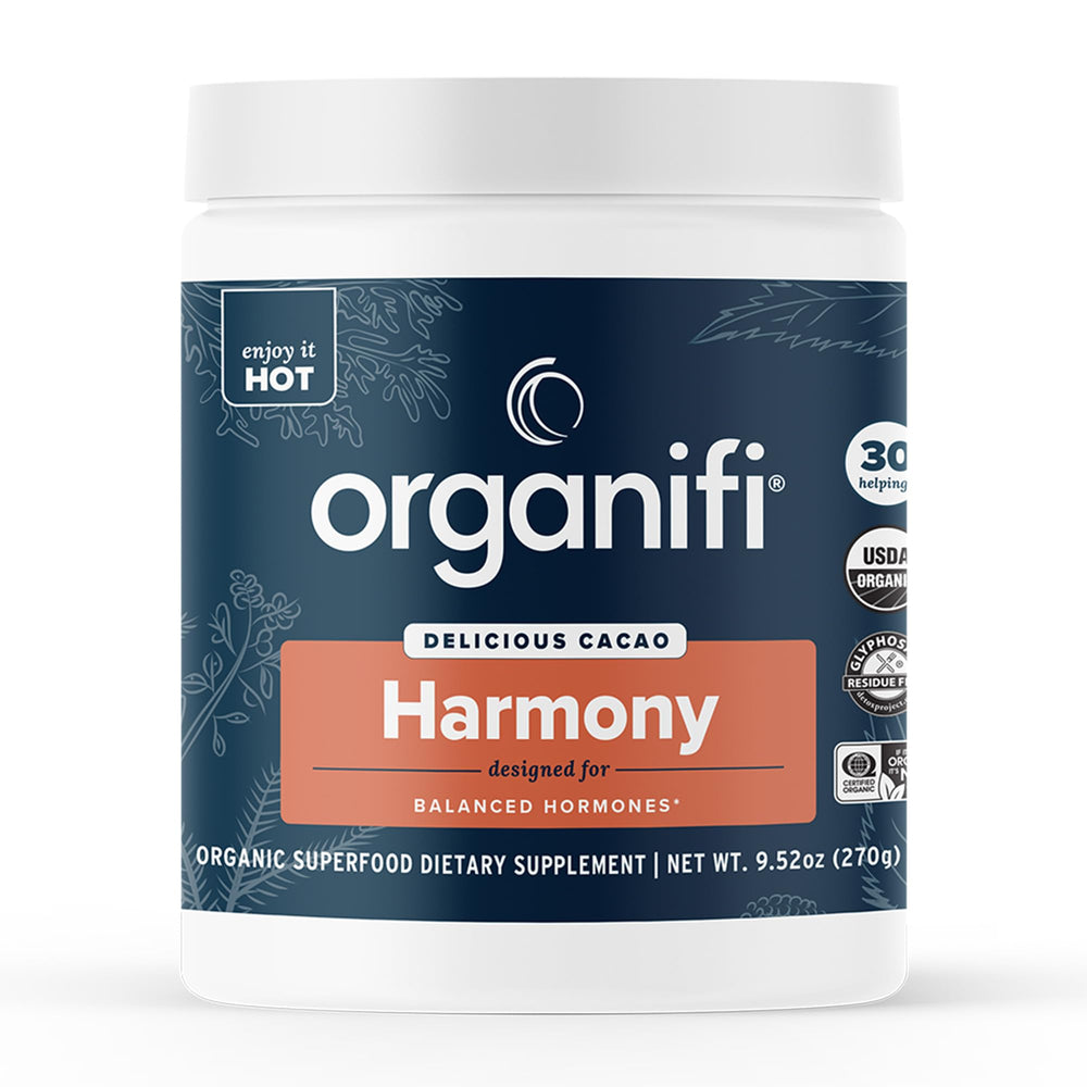 Hero image of Organifi Harmony cacao powder canister
