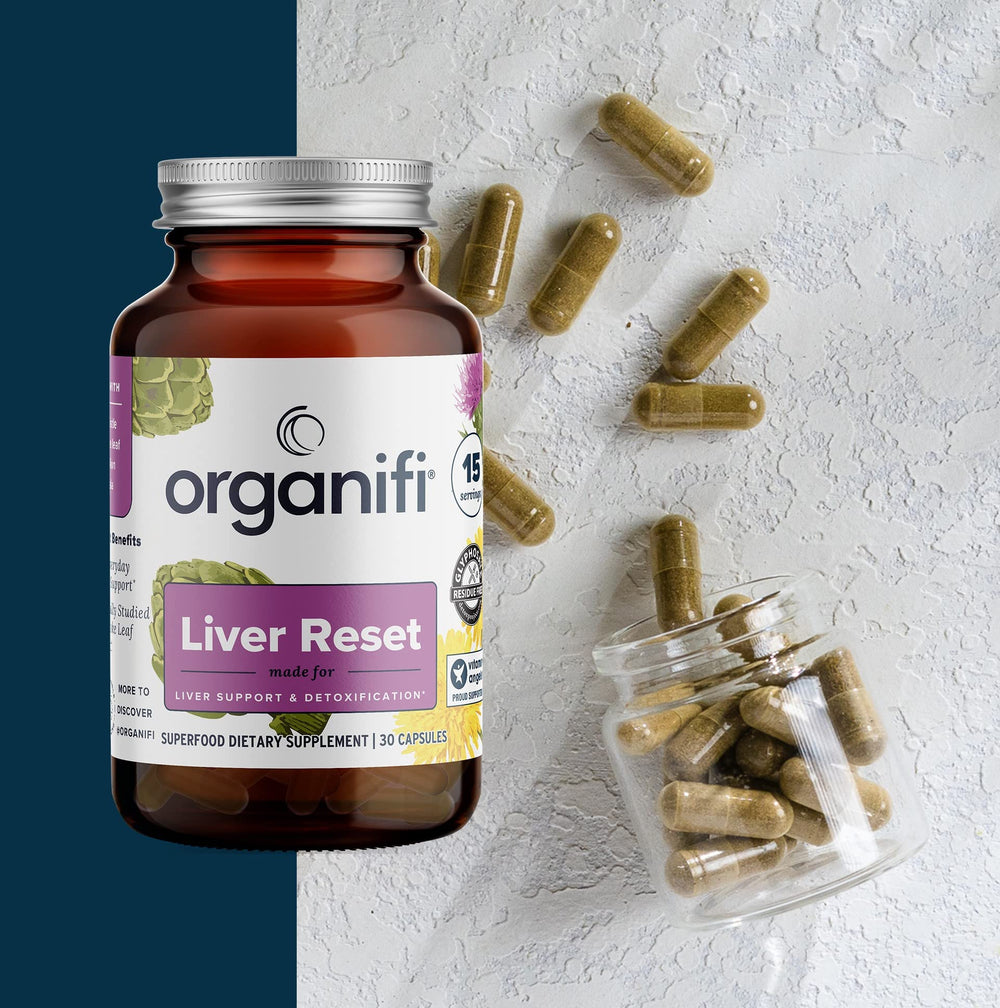 Organifi Liver Reset bottle on a clean surface