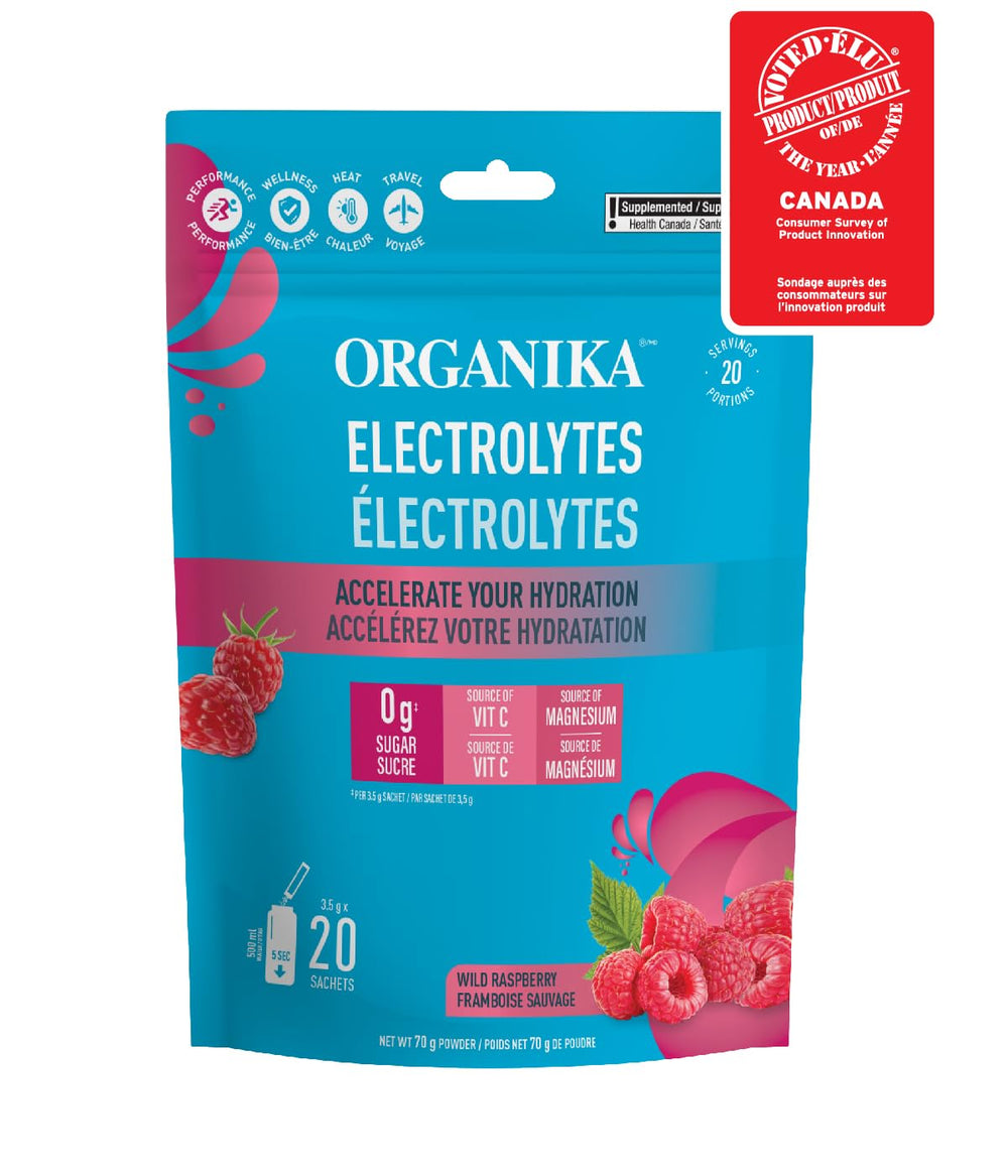 Organika Pure Electrolytes Raspberry shown during hiking for on-the-go hydration