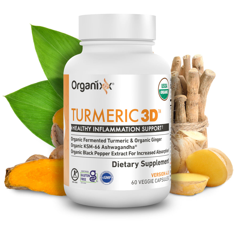 Organixx Turmeric Curcumin with Ashwagandha and Ginger bottle label
