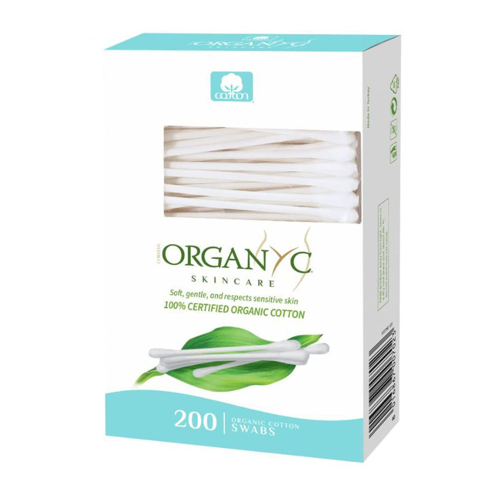 Organyc 200-count box of swabs in white packaging