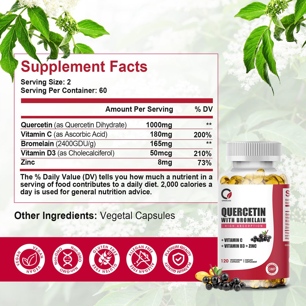 Softgels close-up of ORGEUOS Quercetin 1000mg with Bromelain