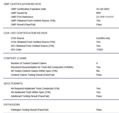 Ingredients panel showing pectin and vegan notes