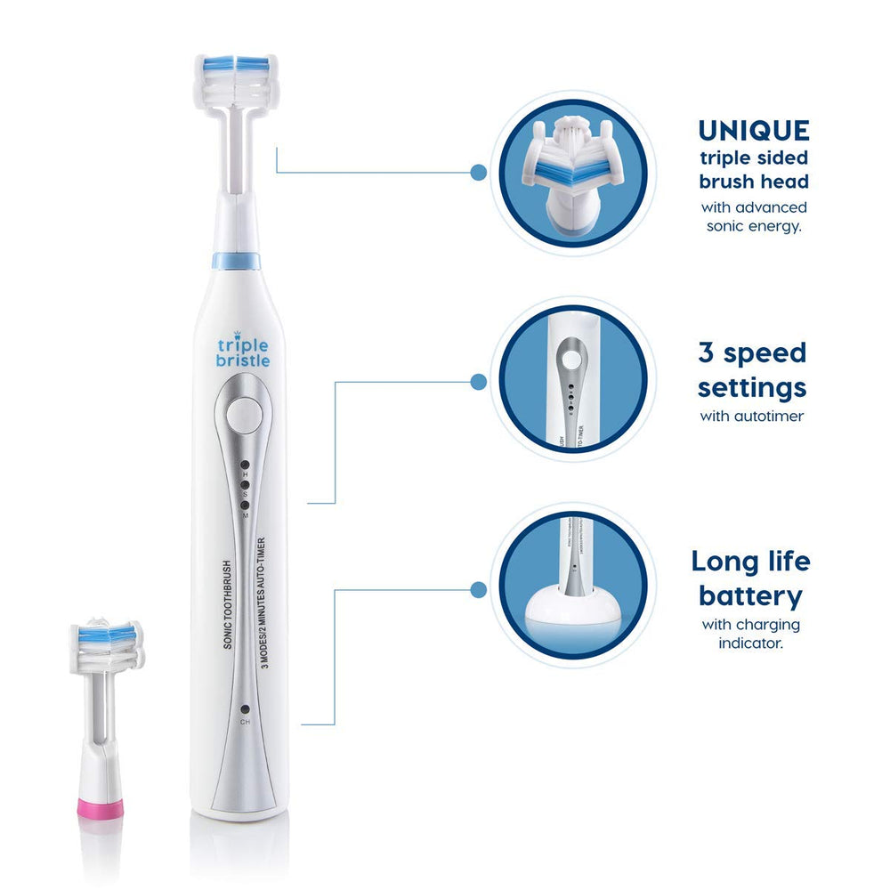 Pink replacement heads for Triple Bristle toothbrush