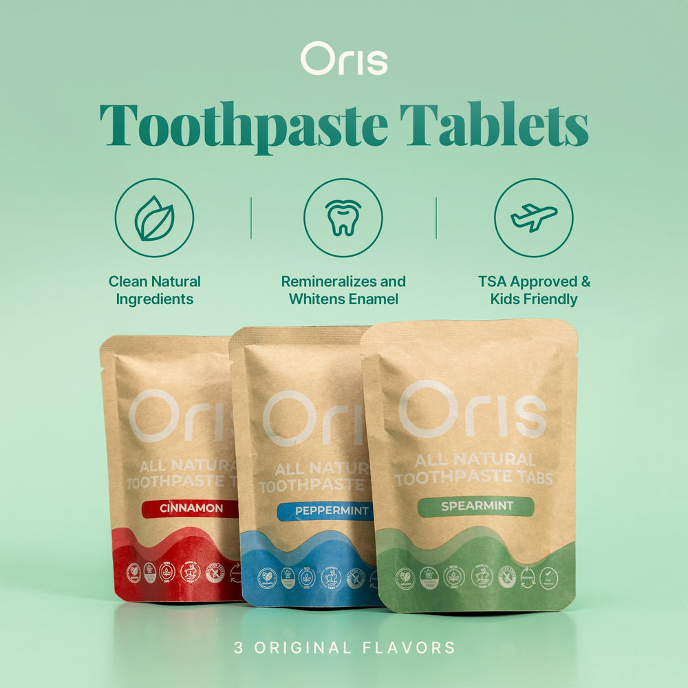 Peppermint-flavored toothpaste tablets ready for travel
