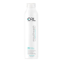 Front view of ORL natural alcohol-free mouthwash bottle with 7.0 pH balance (16.9 oz).