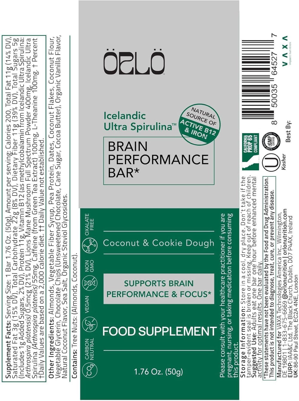 Orlo Brain Performance Bar gluten-free and vegan snack for study or workouts.