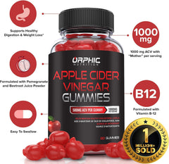 ORPHIC NUTRITION Apple Cider Vinegar Gummies closeup shows 1000mg ACV per serving