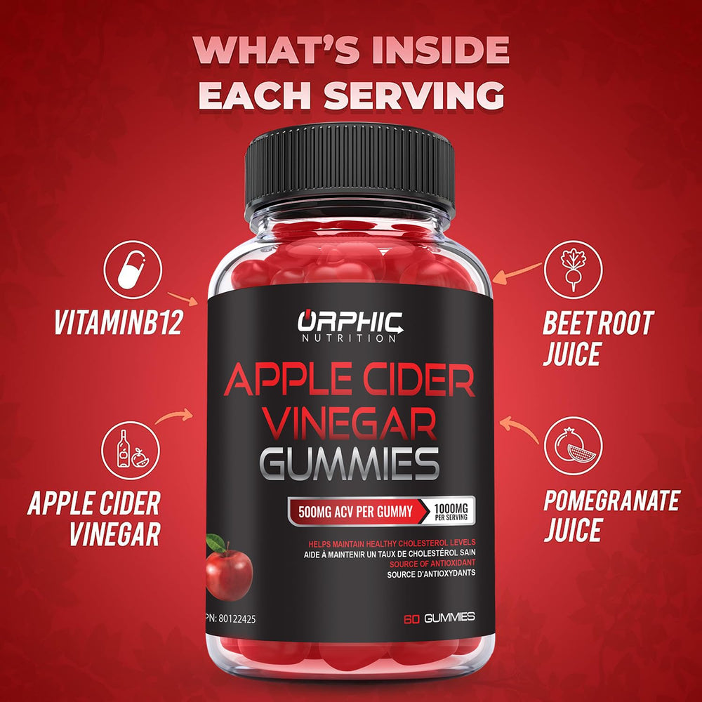 ORPHIC NUTRITION Apple Cider Vinegar Gummies label featuring beetroot and B12