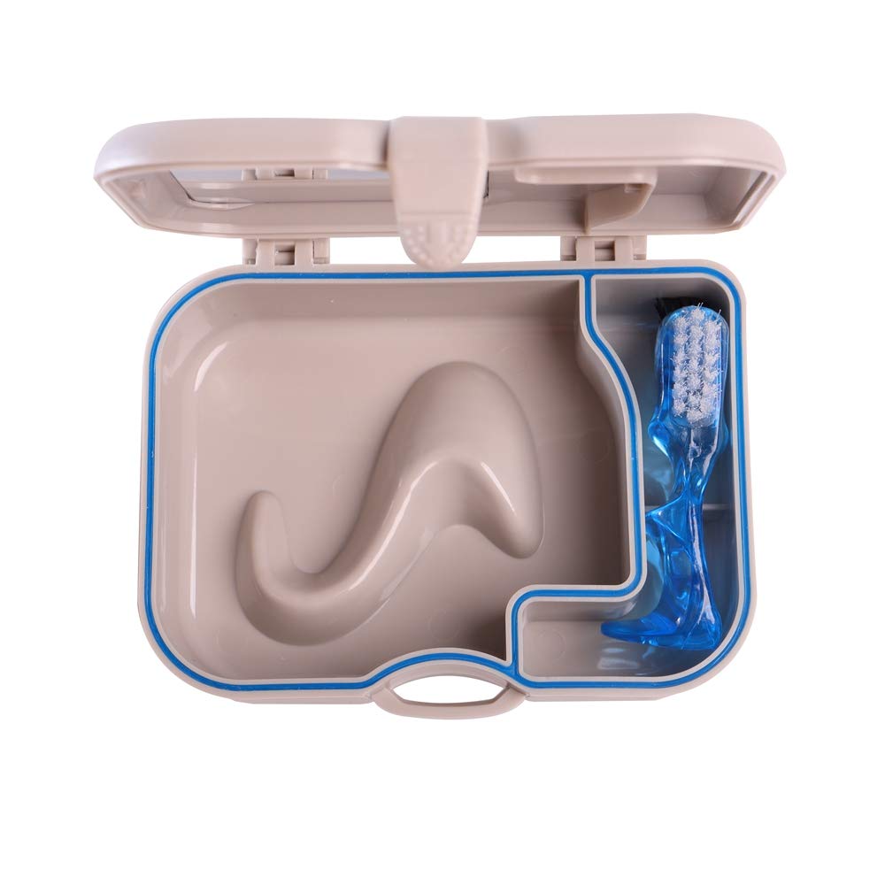 Side view of portable denture storage container