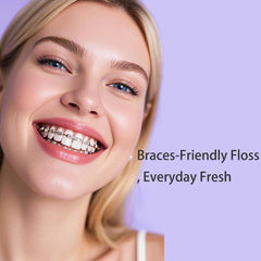 Floss sticks glide under a braces arch wire