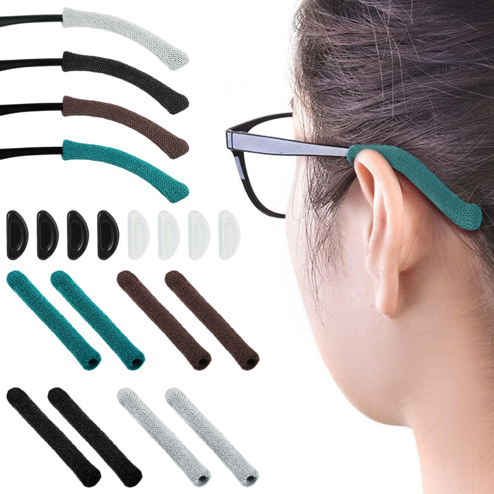 Four pairs of knitted eyeglass ear cushions