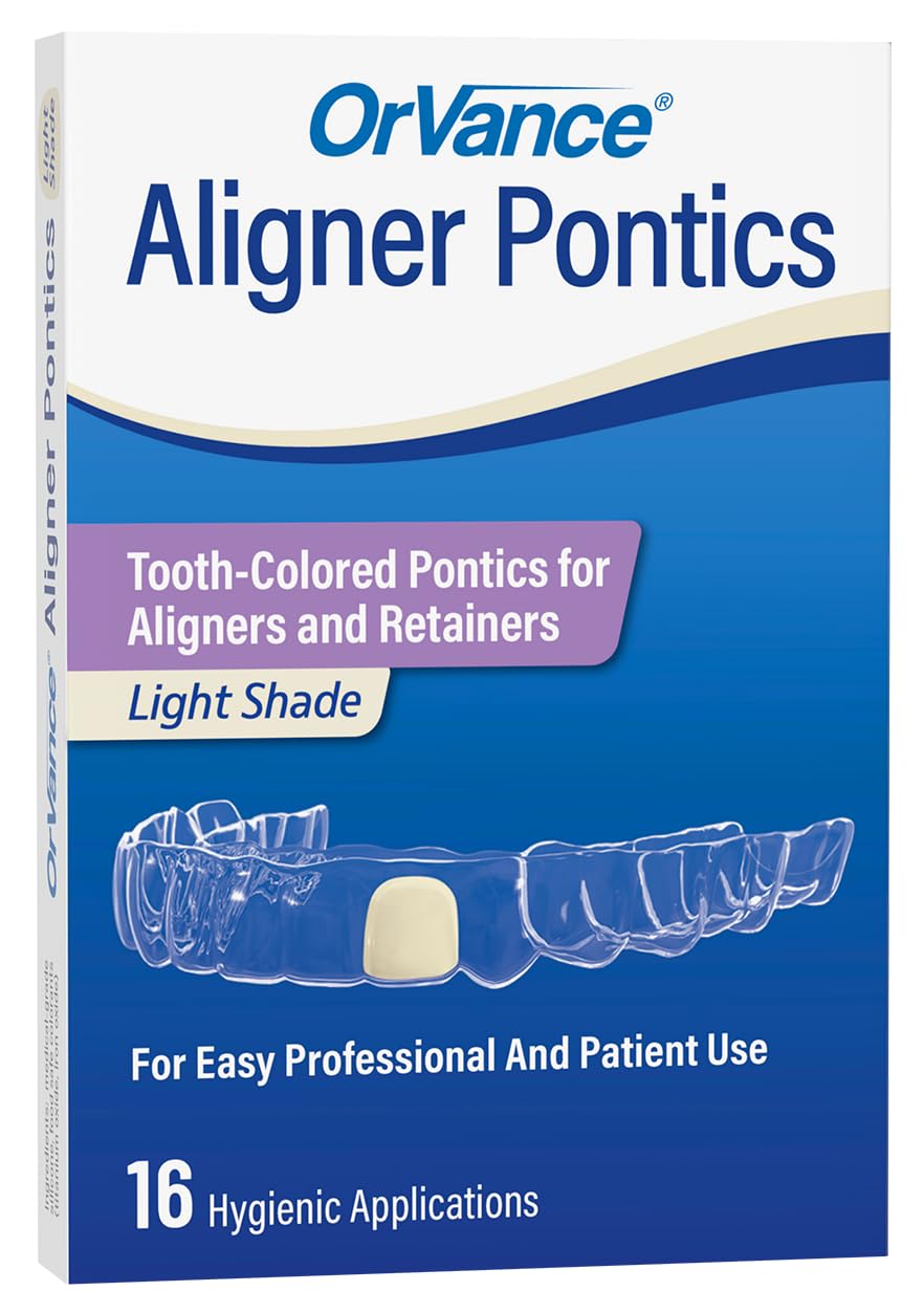 ORVANCE Aligner Pontics Light Shade 16 Count package and pontics