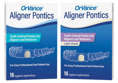 Pontics placed in an aligner tray showing natural color blend