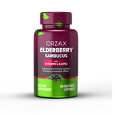 Front label of ORZAX Elderberry Capsules bottle