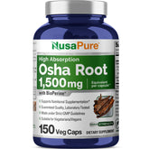 Front view of NusaPure OSHA Root Extract bottle, 1500 mg per vegan capsule