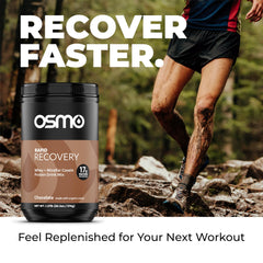 Osmo Rapid Recovery chocolate shake in a shaker bottle after training.