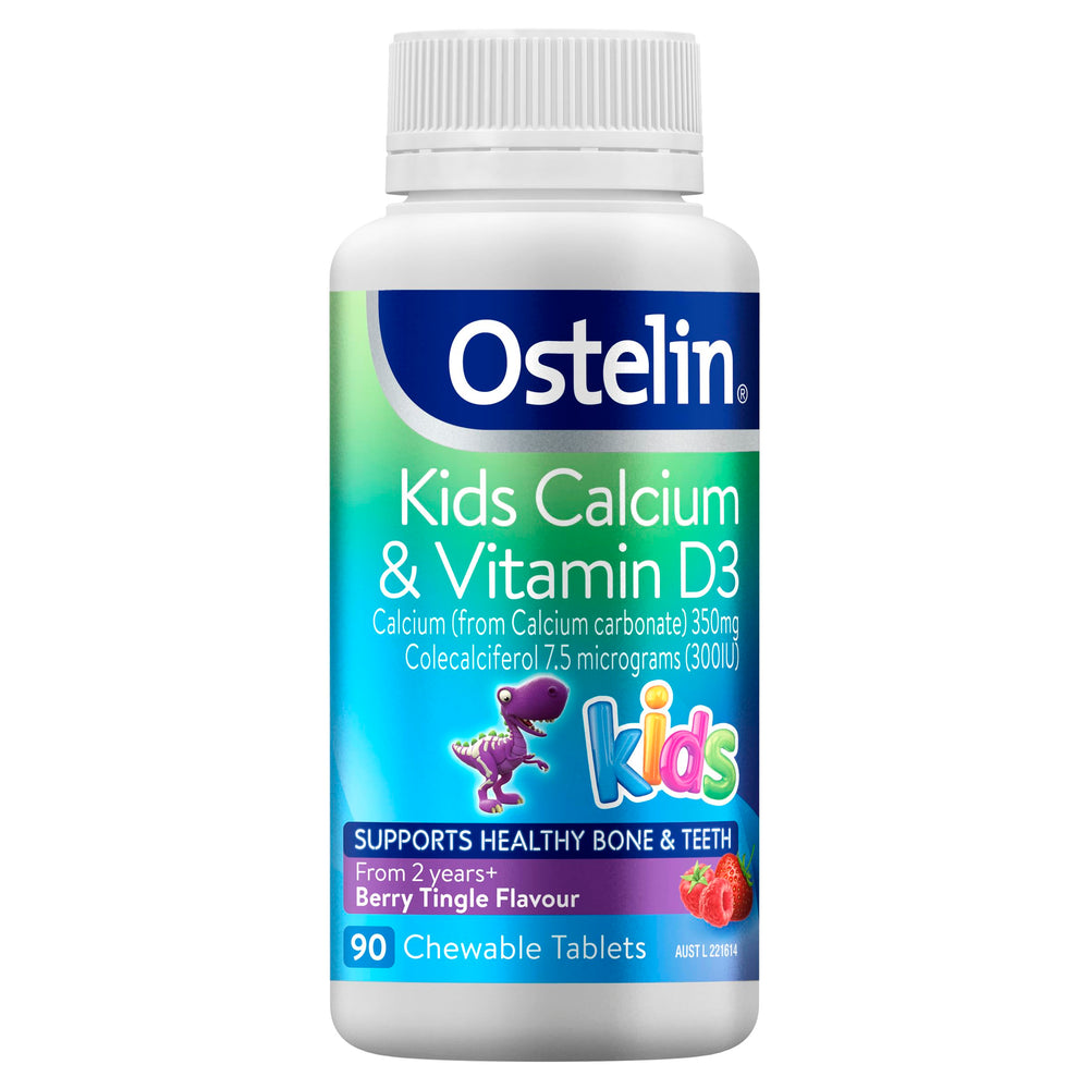 Ostelin Kids Calcium & Vitamin D3 Berry flavor chewable tablets bottle front view