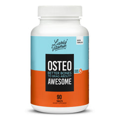 Osteo Awesome bottle and capsules on a clean background