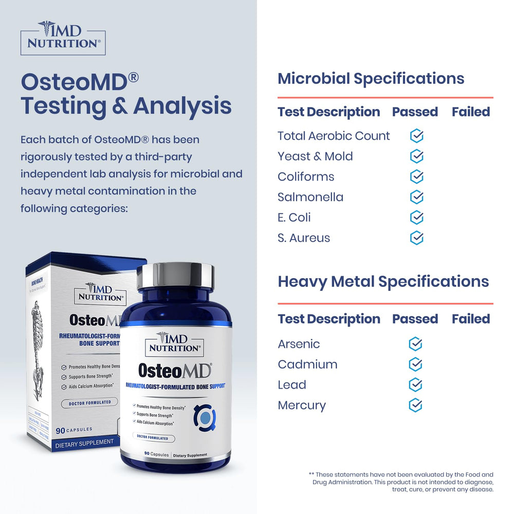 Close-up of OsteoMD ingredients highlighting Vitamin D3 and K2