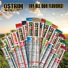 Ostrim Original snack-table setup with multiple sticks ready to sample.