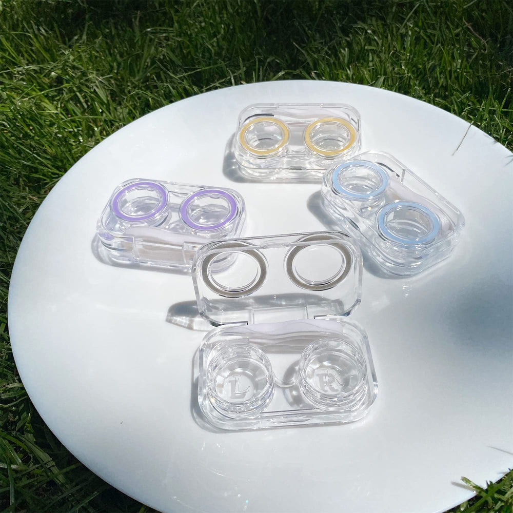 Transparent lid showing colored contact lenses without opening