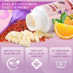 Close-up of ingredients: saffron, collagen, biotin and vitamin C