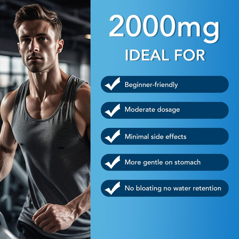 Nutrition facts showing 2000mg Creatine HCL per serving