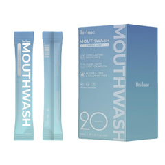 Product shot: Oustane travel-size fresh mint mouthwash 15ml packet