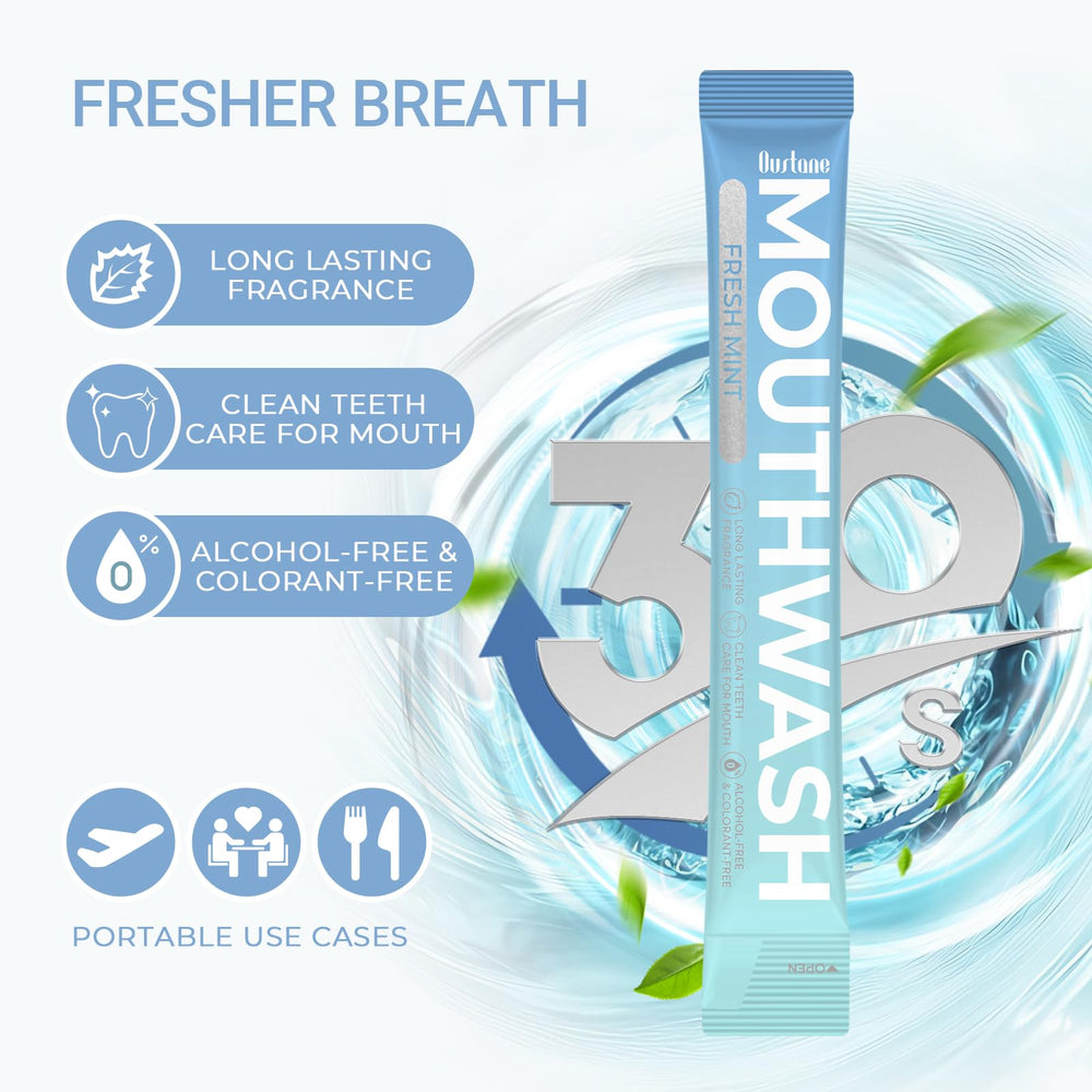 Alcohol-free mouthwash formula with fresh mint flavor label