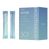 Front view of Oustane travel-size 15ml mint mouthwash packet