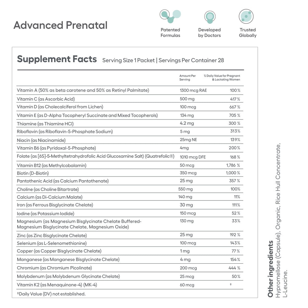 Includes methylfolate, chelated iron and 24 essential nutrients for pregnancy
