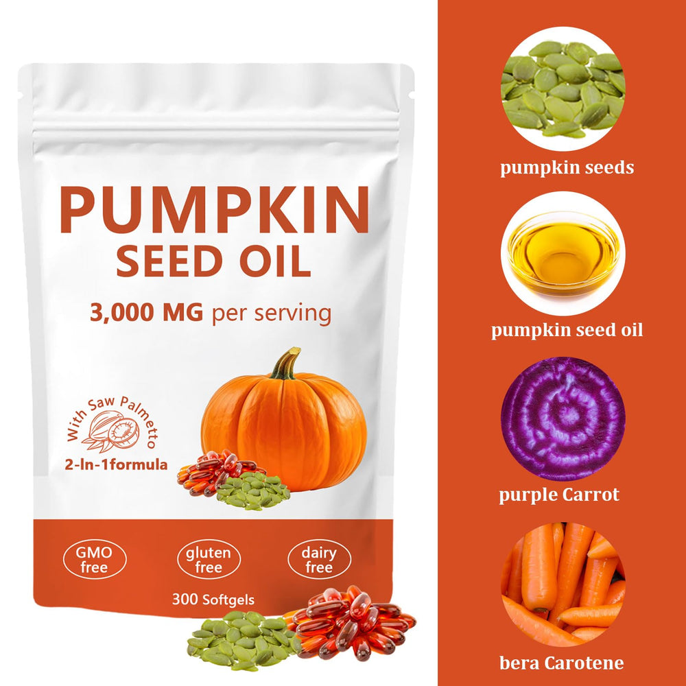 Label highlights Non-GMO and Gluten-Free pumpkin seed oil capsules