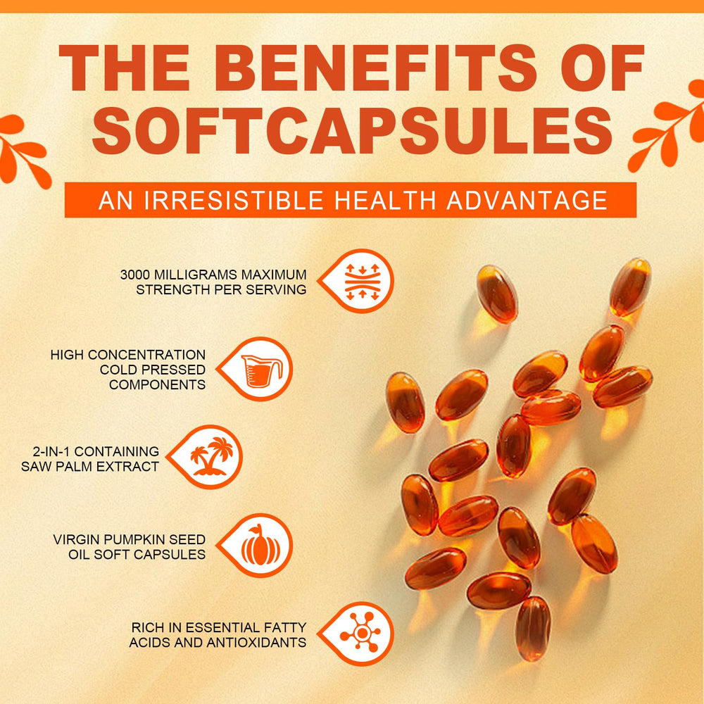 Graphic highlighting pumpkin seed oil and saw palmetto ingredients
