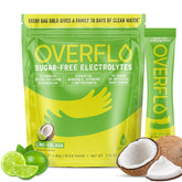 Overflo packaging in lime-colada flavor for clean hydration and everyday wellness