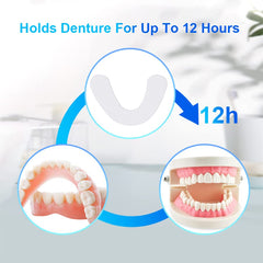 Denture being placed into mouth after applying cushion