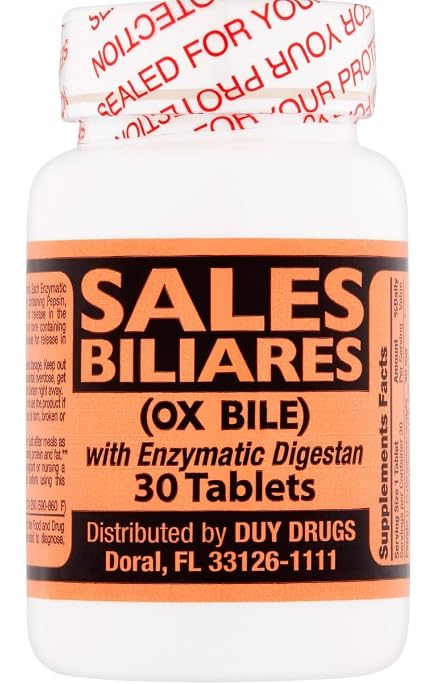 Bottle of Ox Bile Tablets with label visible