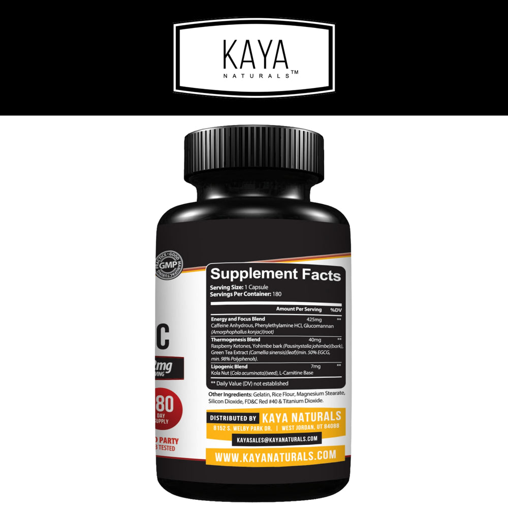 Side view of Kaya Naturals Oxy Burn capsules