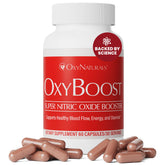 OxyBoost Nitric Oxide supplement bottle on a white background