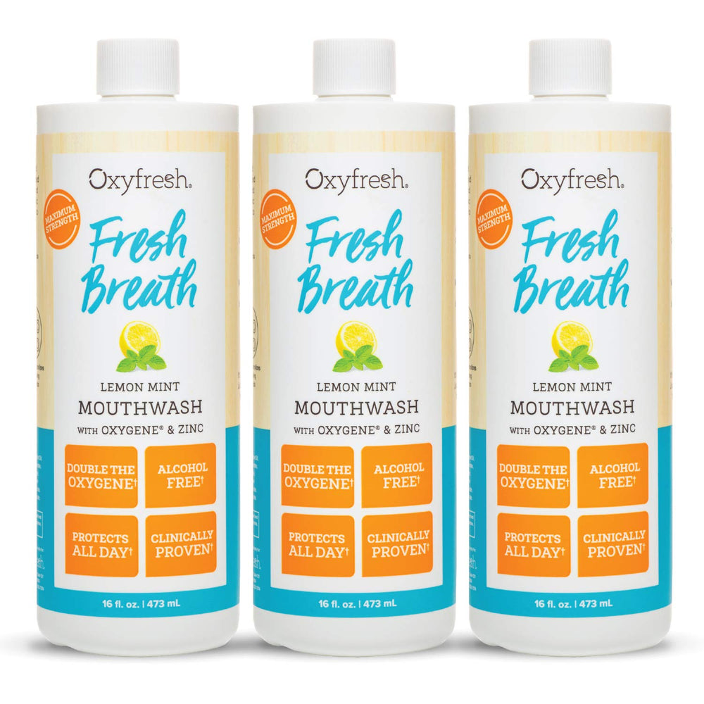 Pack front view of Oxyfresh Lemon Mint Mouthwash 3-pack