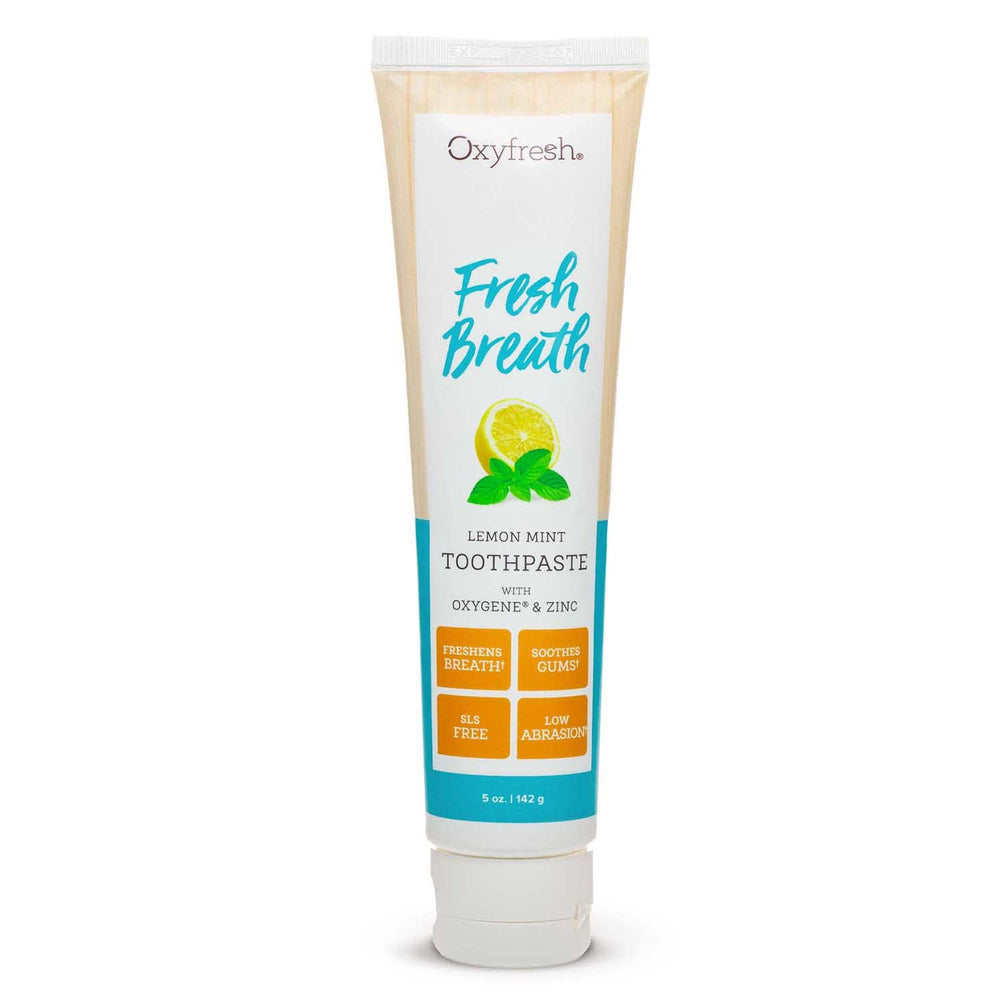 Oxyfresh Lemon Mint Toothpaste tube on white background