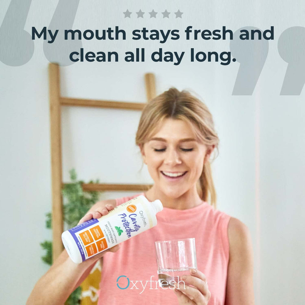 Oxyfresh Cavity Protection Mouthwash bottle close-up 16 oz