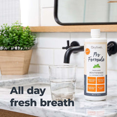 Close-up of product label on Oxyfresh Mouthwash bottle