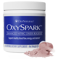 OxyNaturals OxySpark bottle front showing nitric oxide support for steady energy and circulation
